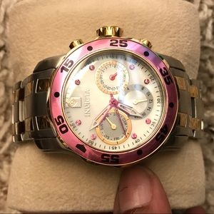Pink and gold women watch
